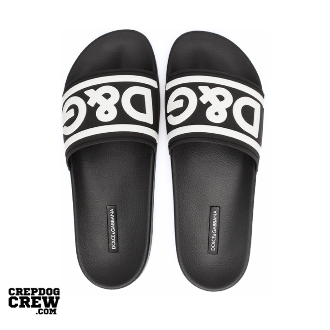 Dolce & Gabbana Beachwear Sliders DG Logo Black White