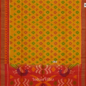 Yellow with Multicoloured Design Pochampally Ikat Silk Saree