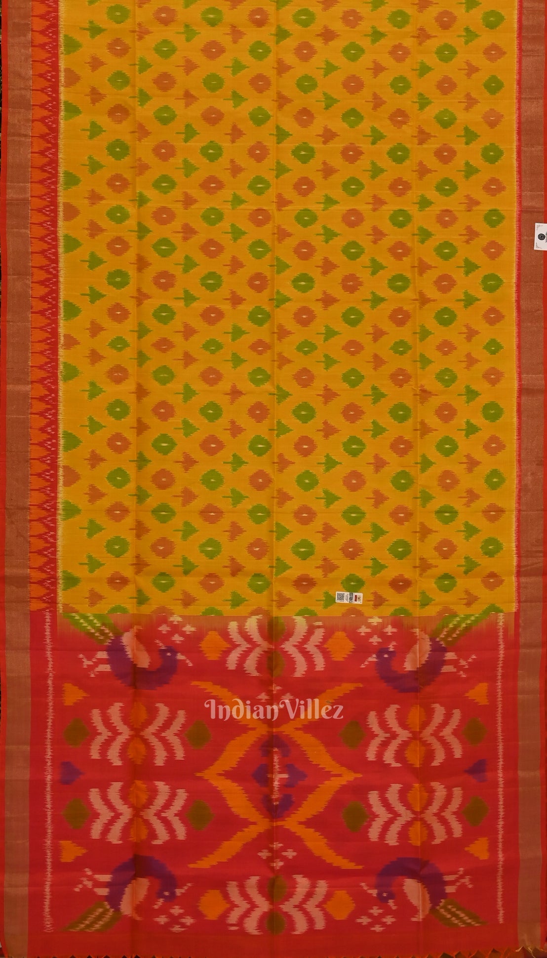Yellow with Multicoloured Design Pochampally Ikat Silk Saree