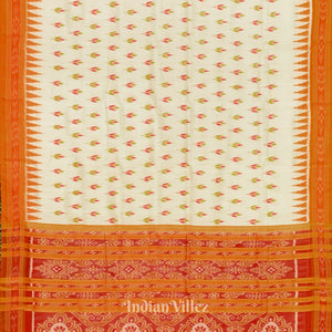 Off White Orange Mayur Chandrika Odisha Ikat Khandua Silk Saree