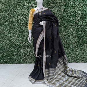 Black Konark Chakra Odisha Ikat Contemporary Silk Saree