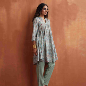 trueBrowns Green Print Flared Kurta Co-ord Set