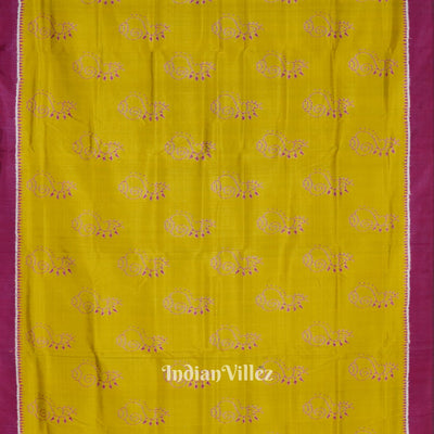 Olive Green Odisha Ikat Shankha Designer Contemporary Silk Saree