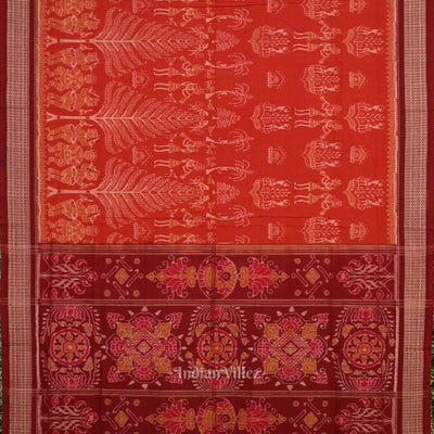 Red Maroon Tribal Theme Odisha Sambalpuri Pure Cotton Saree