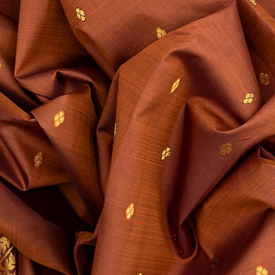 Rustic Brown  Handloom Natural Dyed Silk Saree With 99 Flowers On Pallu