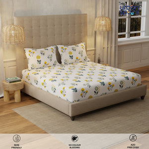 Serene 200 TC 100% Cotton Single Bedsheet with Pillow Covers - Radiance White
