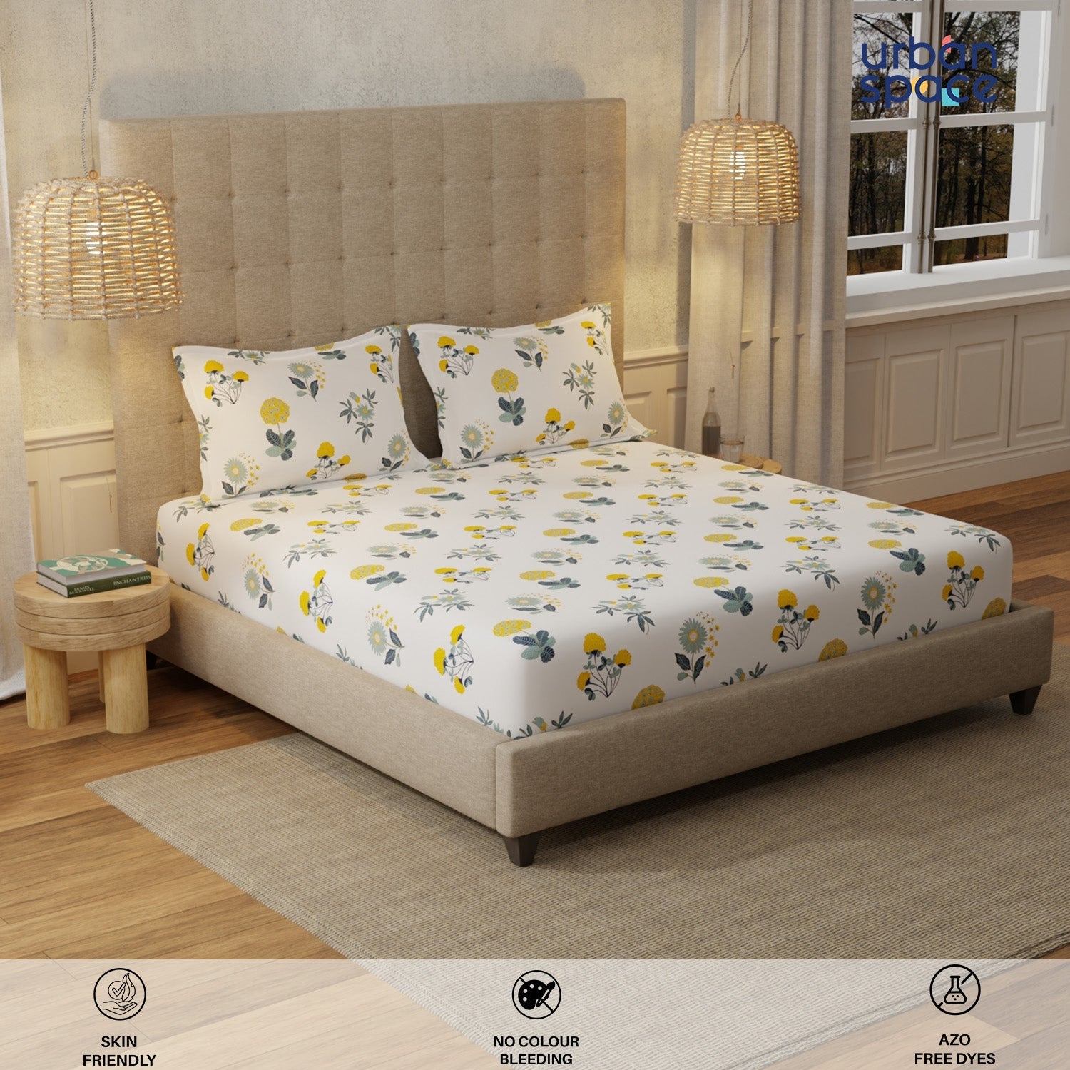 Serene 200 TC 100% Cotton Single Bedsheet with Pillow Covers - Radiance White