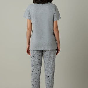 Sleep Joggers Set - Grey Melange Print