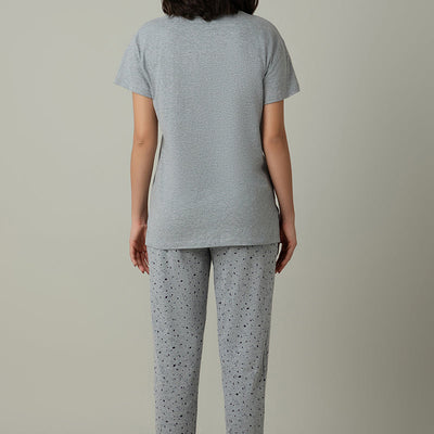 Sleep Joggers Set - Grey Melange Print