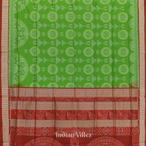 Green Odisha Ikat Laxmi Pada Jhoti Theme Sambalpuri Silk Saree