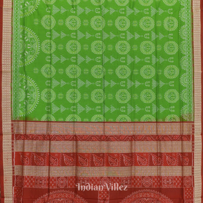 Green Odisha Ikat Laxmi Pada Jhoti Theme Sambalpuri Silk Saree