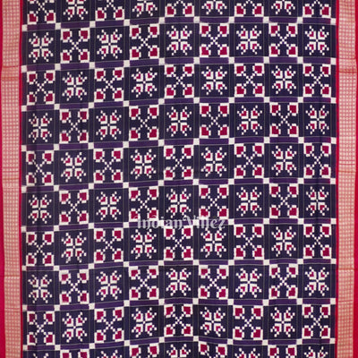 Navy Blue Box Design Sambalpuri Silk Saree