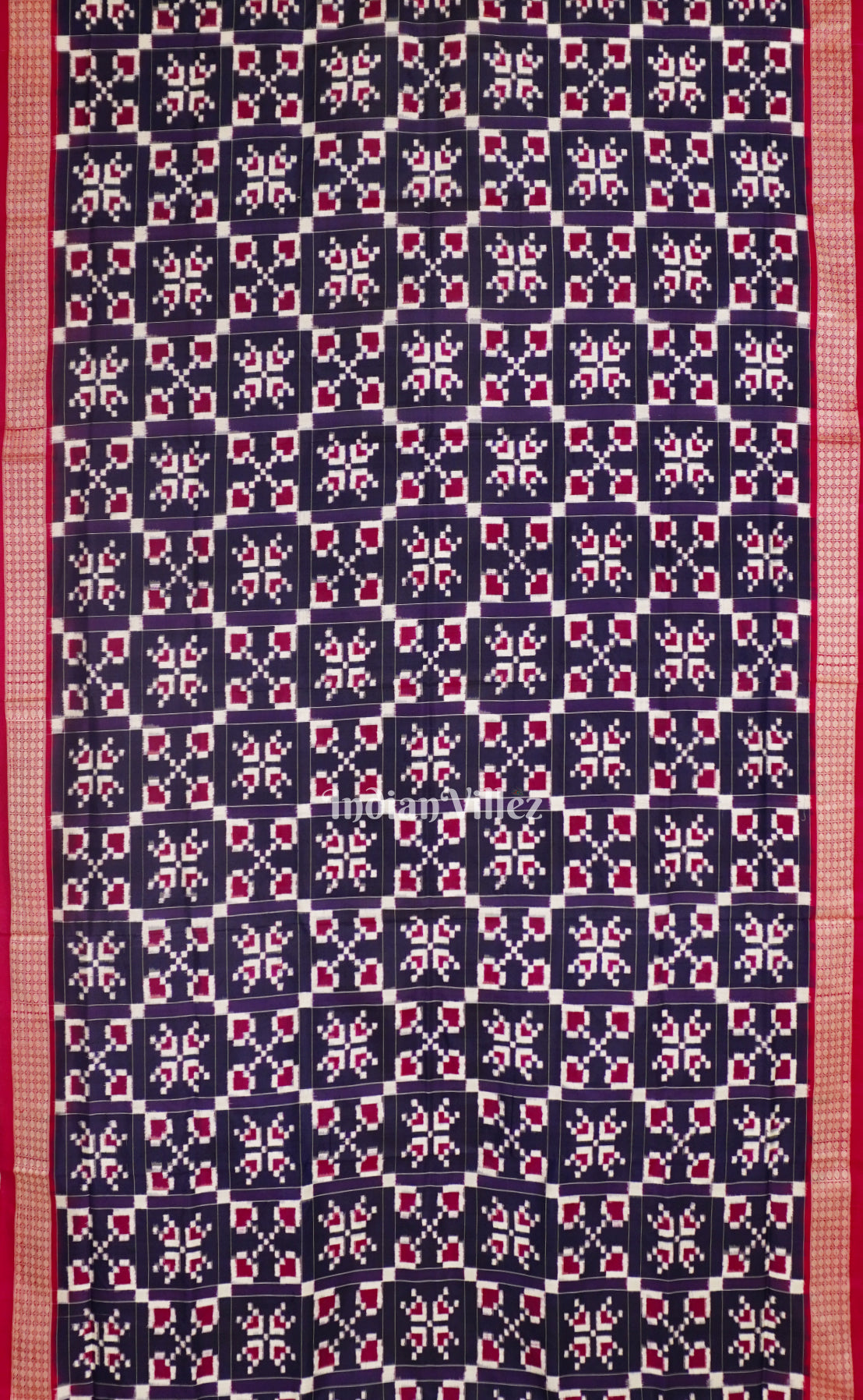 Navy Blue Box Design Sambalpuri Silk Saree