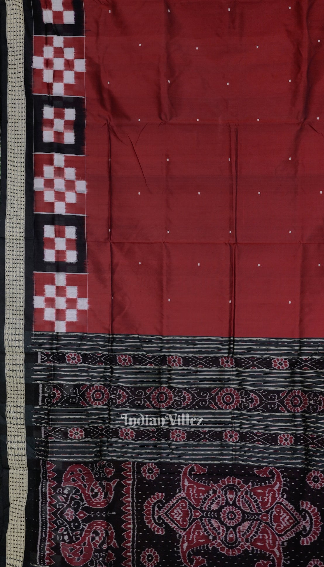 Maroon Black Pasapali Border Design Odisha Ikat Bomkai Silk Saree