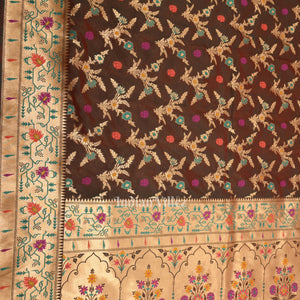 Burnt Maroon Meenakari Banarasi Handloom Silk Saree