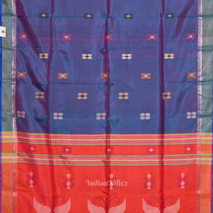 Violet Blue Red Pure Bishnupuri Silk Saree