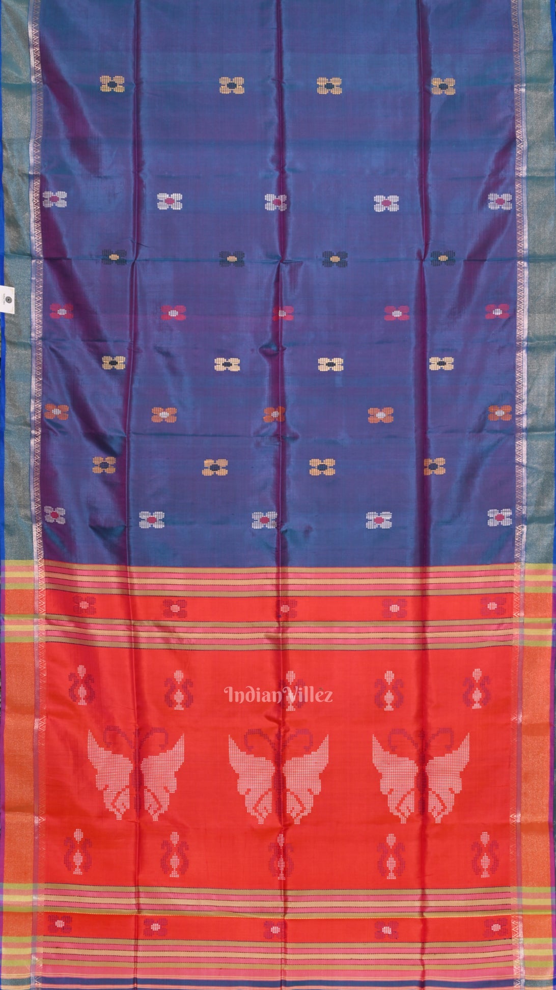 Violet Blue Red Pure Bishnupuri Silk Saree