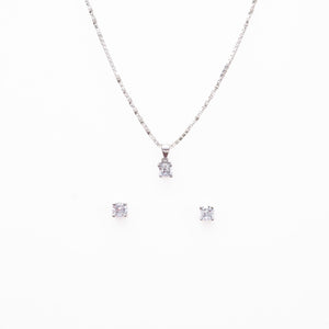 Real Silver Set Chain Circular Pendant and Earrings with Finely Cut Stones for Women