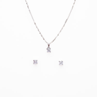 Real Silver Set Chain Circular Pendant and Earrings with Finely Cut Stones for Women