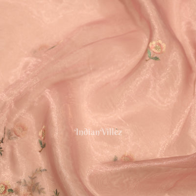 Peach With Floral Theme Kora Organza Banarasi Saree