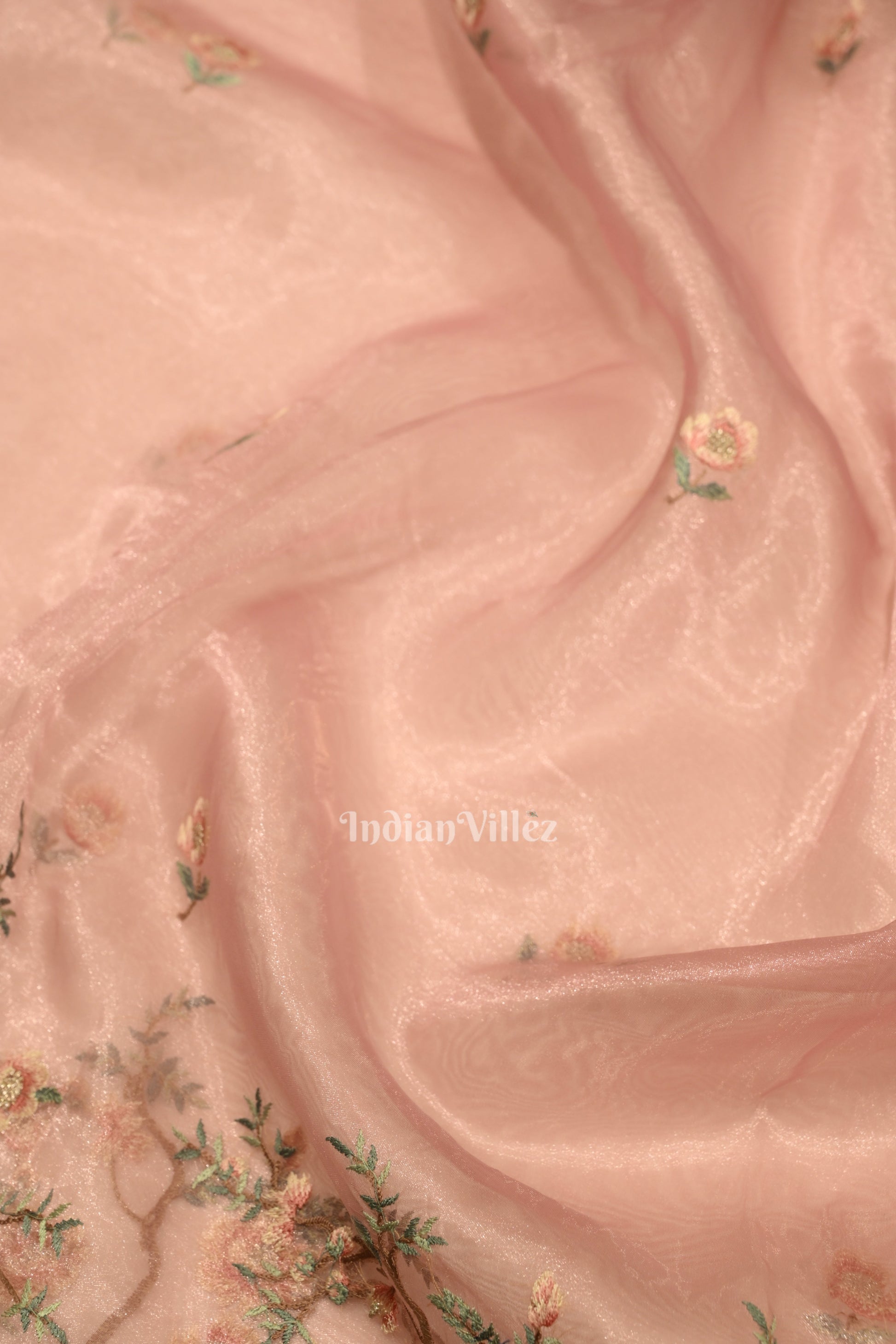 Peach With Floral Theme Kora Organza Banarasi Saree