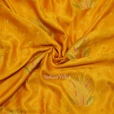Authentic Mustard Yellow with Golden Broder Mashru Satin Silk Banarasi Saree