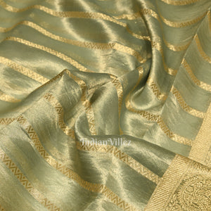 Bluish Green Zari Woven Tissue Banarasi Saree