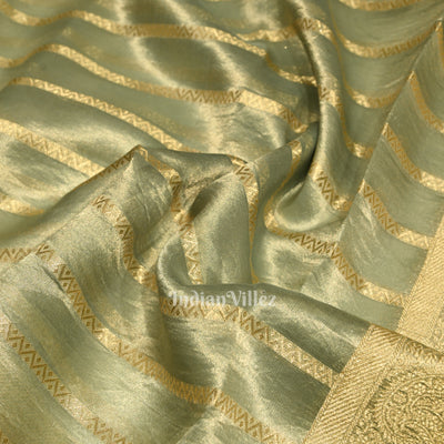 Bluish Green Zari Woven Tissue Banarasi Saree