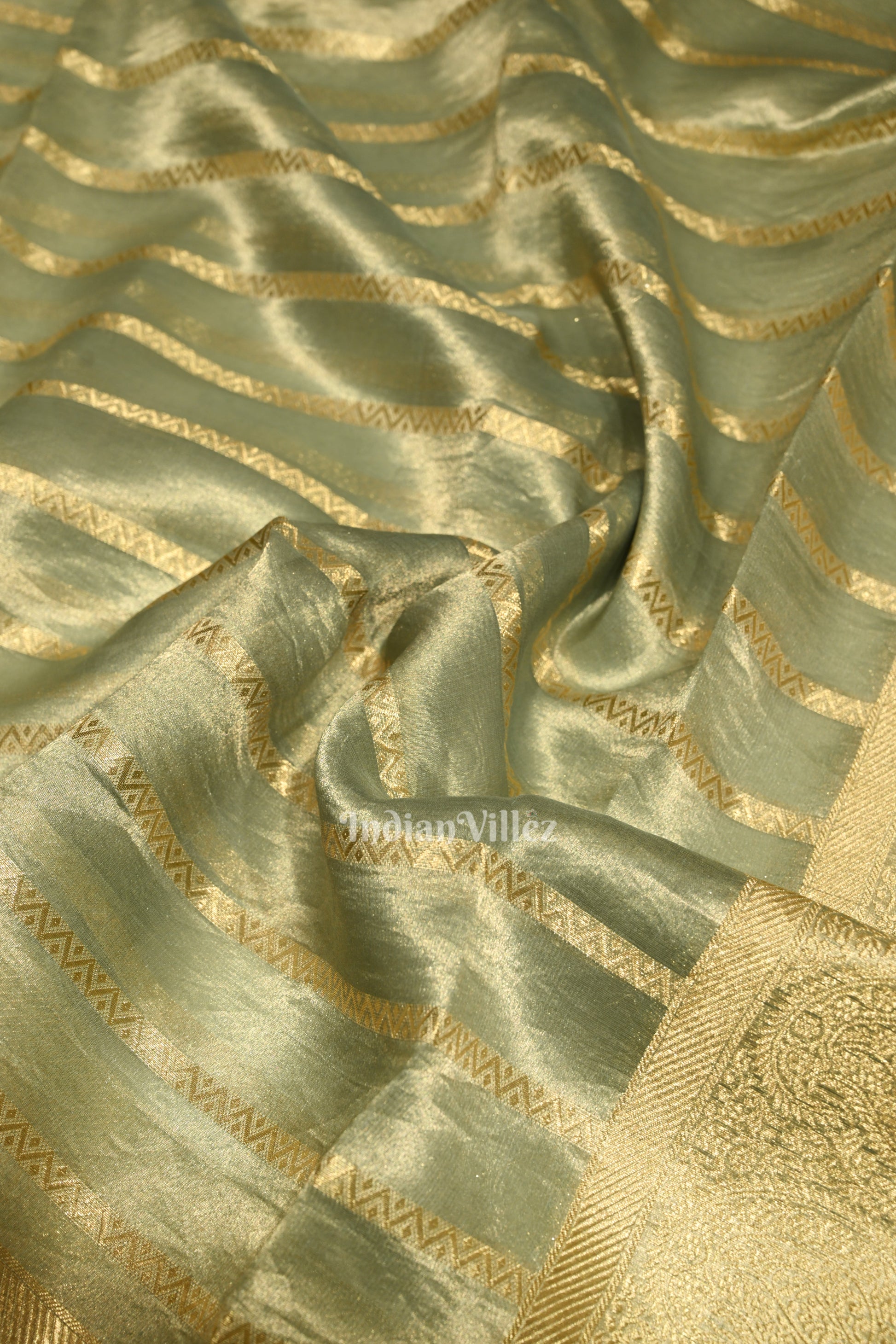 Bluish Green Zari Woven Tissue Banarasi Saree