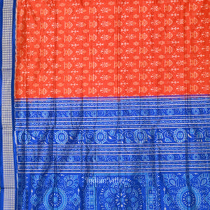 Orange Royal Blue Tribal Theme Sambalpuri Silk Saree