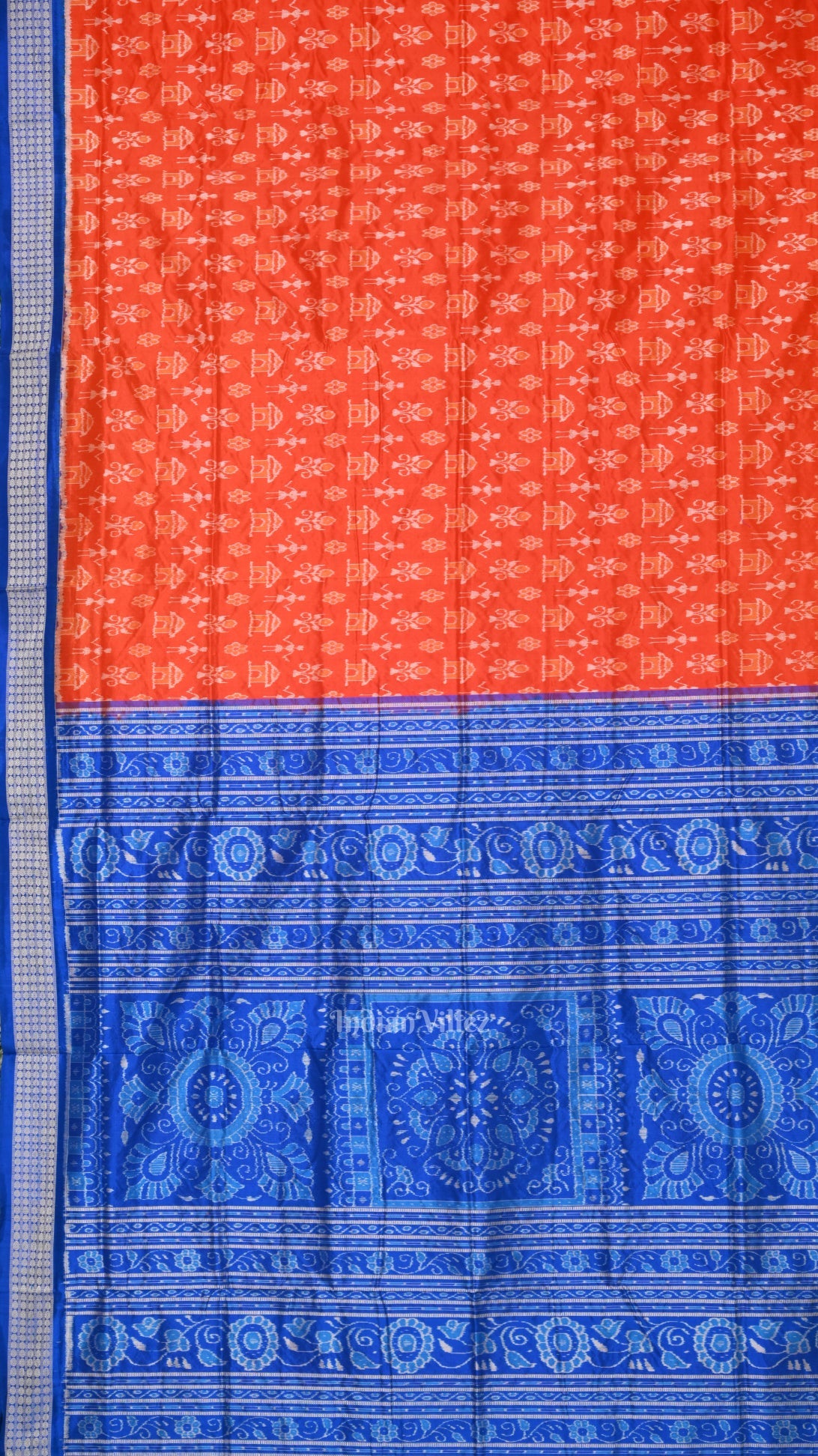 Orange Royal Blue Tribal Theme Sambalpuri Silk Saree