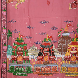 Peach Pink Shree Jagannath Ratha Yatra Hand-Painted Pattachitra Saree