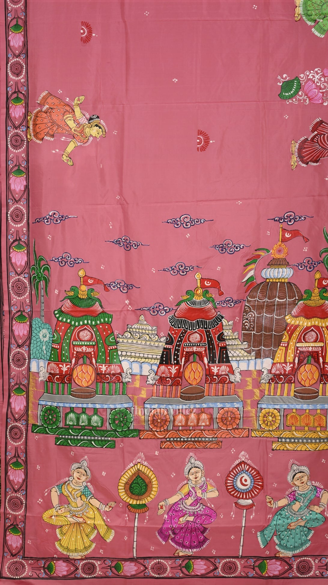 Peach Pink Shree Jagannath Ratha Yatra Hand-Painted Pattachitra Saree