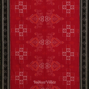 Rani Pink with Black Floral Theme Odisha  Sambalpuri Pure Cotton Saree