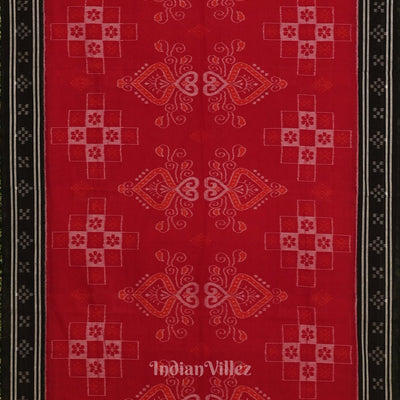Rani Pink with Black Floral Theme Odisha  Sambalpuri Pure Cotton Saree