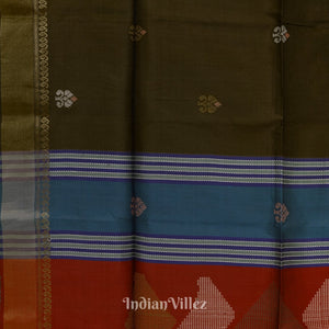 Musk Green With Red Dual Tone Pure Bishnupuri Silk Saree