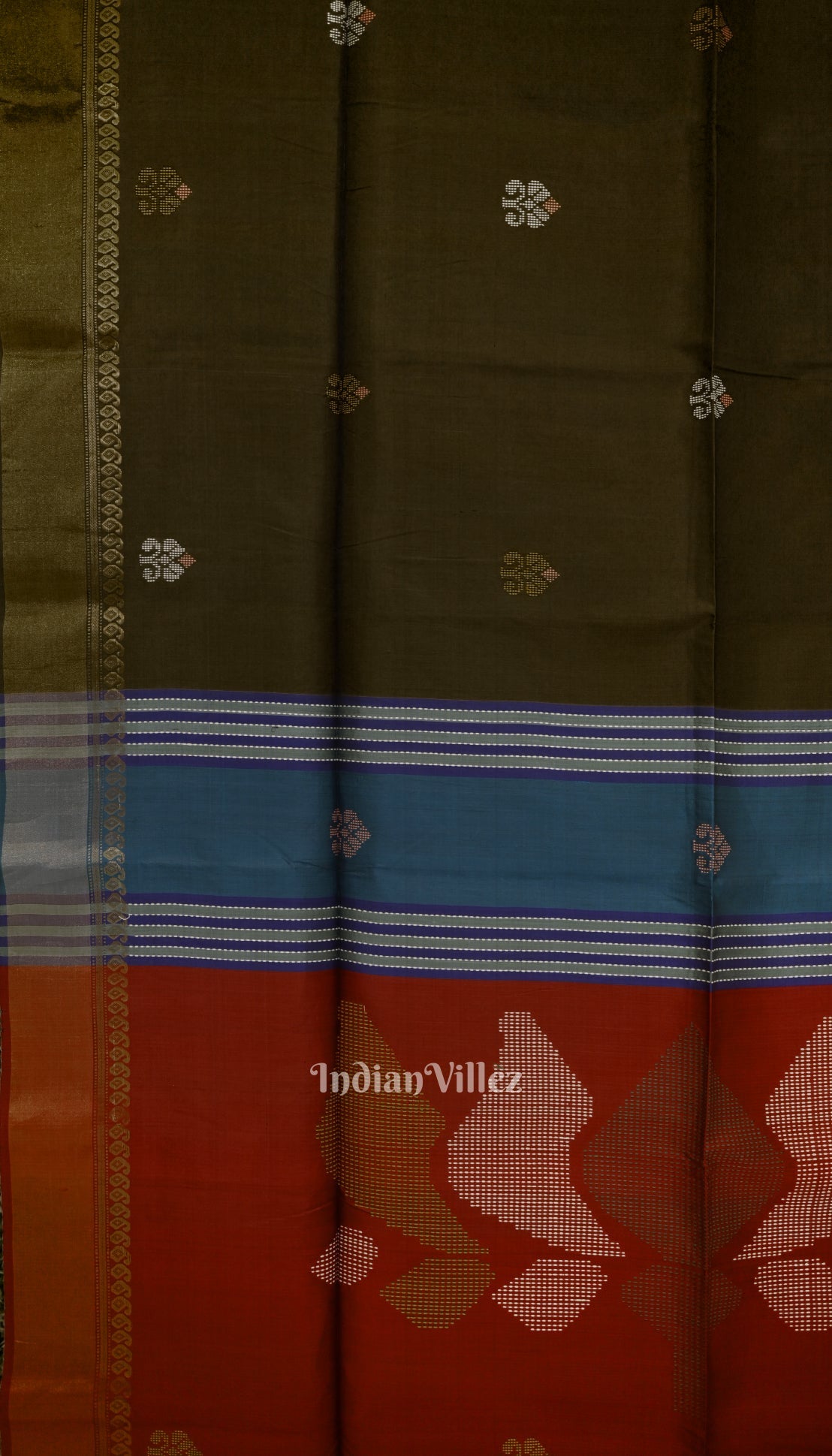 Musk Green With Red Dual Tone Pure Bishnupuri Silk Saree
