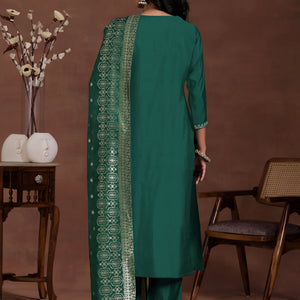 Green Yoke Design Silk Blend Straight Suit With Dupatta