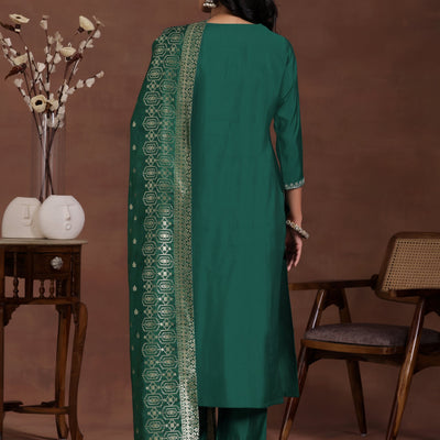 Green Yoke Design Silk Blend Straight Suit With Dupatta