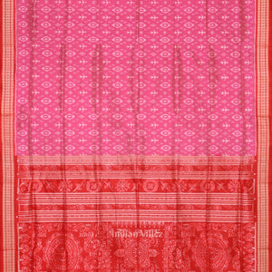 Baby Pink Red Tribal Theme Sambalpuri Silk Saree