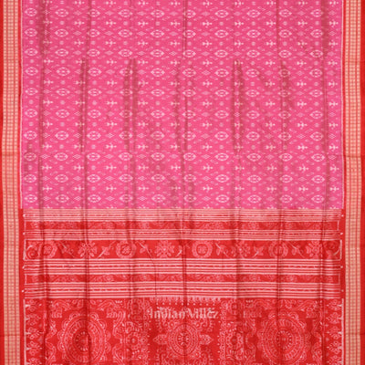 Baby Pink Red Tribal Theme Sambalpuri Silk Saree