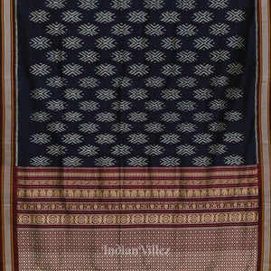 Navy Blue with Maroon Odisha Ikat Contemporary Silk Saree