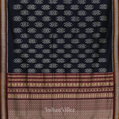 Navy Blue with Maroon Odisha Ikat Contemporary Silk Saree