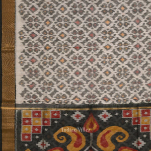 Off White Black Pochampally Ikat Sico (Silk & Cotton) Saree with Zari Border