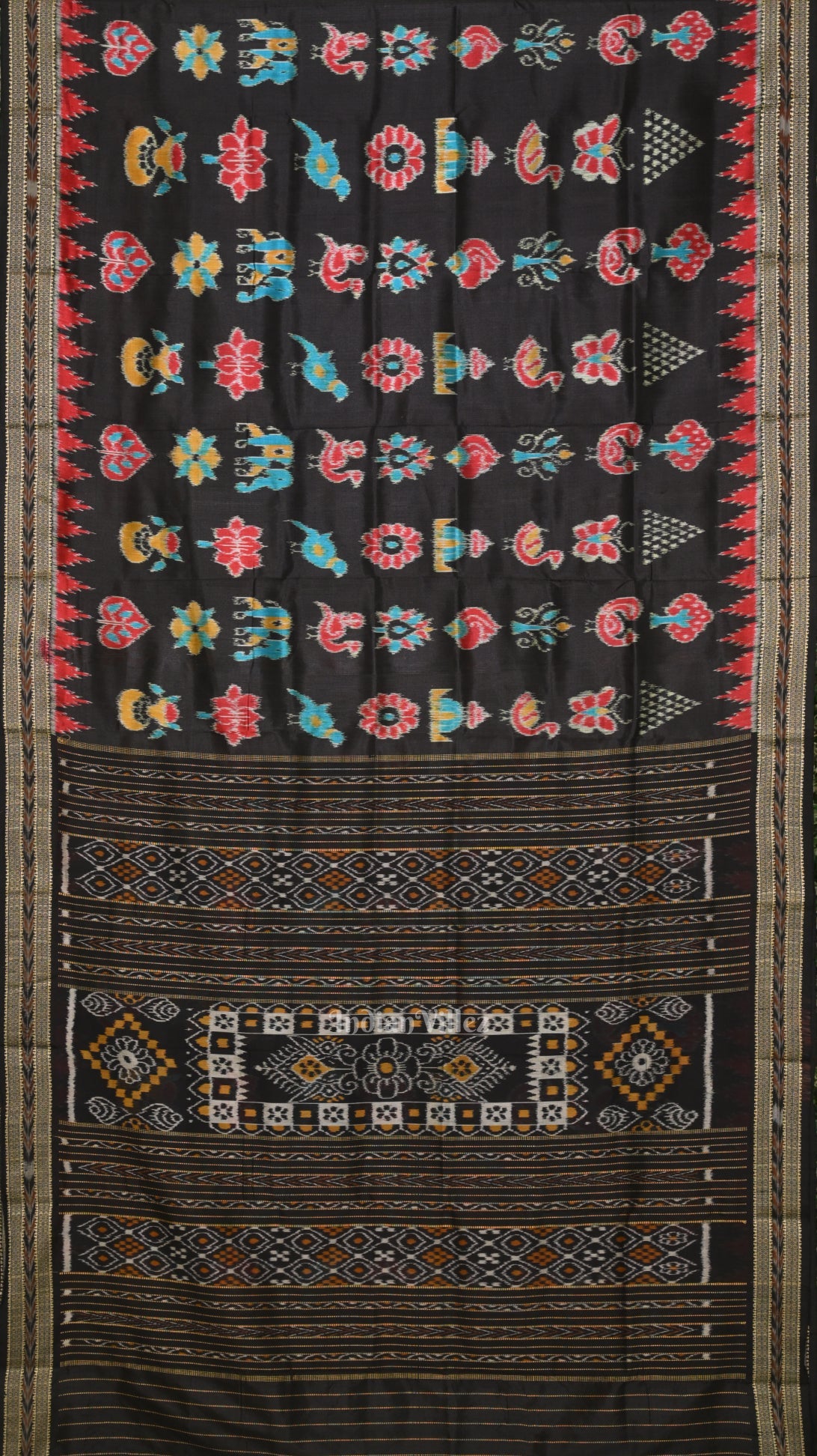 Black Nabakothi Odisha Ikat Khandua Silk Saree