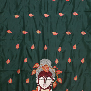 Dark Green Leaf Motif Pure Silk Hand Embroidered Saree