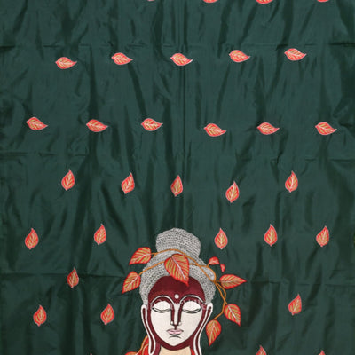 Dark Green Leaf Motif Pure Silk Hand Embroidered Saree