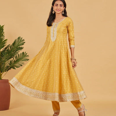 Yellow Anarkali Set With Matching Dupatta