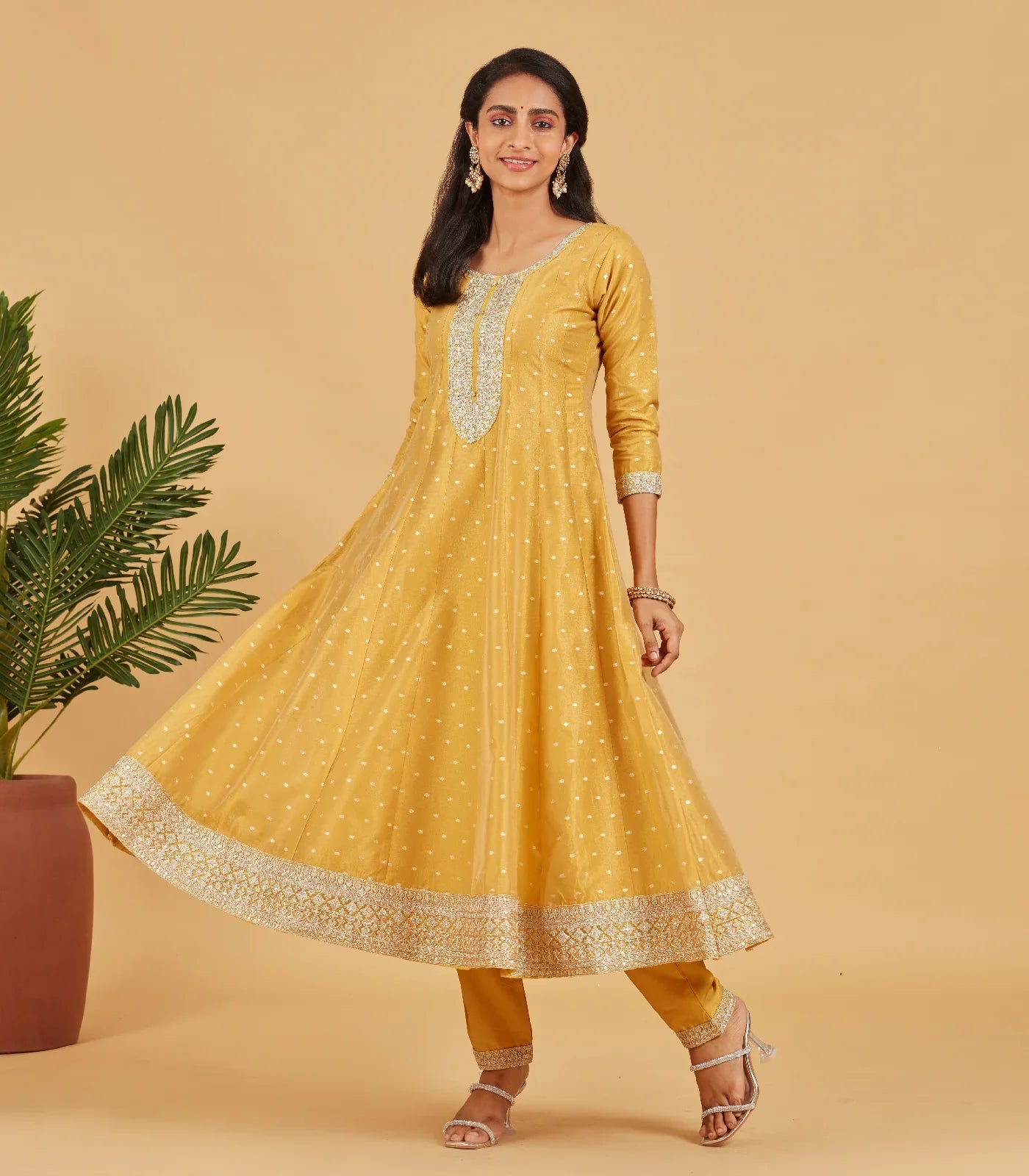 Yellow Anarkali Set With Matching Dupatta