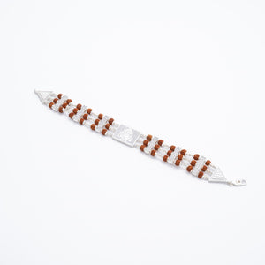 Rudraksha Silver Brooch Ganesh Triple Line Bracelet